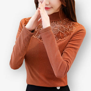 2019 New Autumn Winter Women Bottom Lace Mesh Diamonds Blouse Shirt Female Slender Warm Long Sleeves Tops Blouse Plus Size 5XL