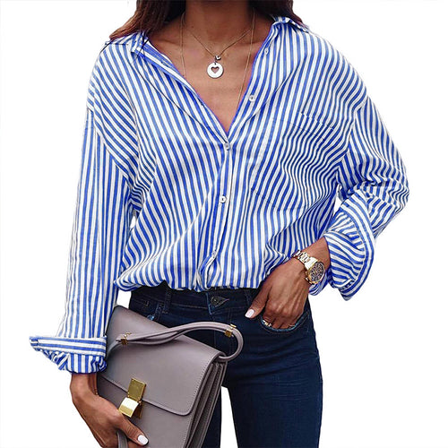 Blusas Mujer De Moda Women Casual Loose Blouse Striped Stand Collar Long Sleeve Shirts Blouse Femininas Elegante Clothes #20