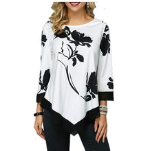 Load image into Gallery viewer, Shirt Women Spring Autumn Printing O-neck Blouse 3/4 Sleeve Casual Hem Irregularity Female fashion shirt Tops Plus Size