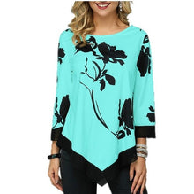 Load image into Gallery viewer, Shirt Women Spring Autumn Printing O-neck Blouse 3/4 Sleeve Casual Hem Irregularity Female fashion shirt Tops Plus Size