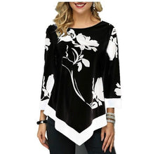 Load image into Gallery viewer, Shirt Women Spring Autumn Printing O-neck Blouse 3/4 Sleeve Casual Hem Irregularity Female fashion shirt Tops Plus Size