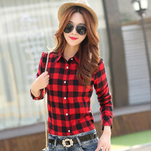 Load image into Gallery viewer, 2019 New Brand Women Blouses Long Sleeve Shirts Cotton Red and Black Flannel Plaid Shirt Casual Female Plus Size Blouse Tops