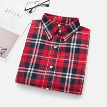 Load image into Gallery viewer, 2019 New Brand Women Blouses Long Sleeve Shirts Cotton Red and Black Flannel Plaid Shirt Casual Female Plus Size Blouse Tops