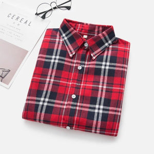 2019 New Brand Women Blouses Long Sleeve Shirts Cotton Red and Black Flannel Plaid Shirt Casual Female Plus Size Blouse Tops