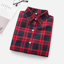 Load image into Gallery viewer, 2019 New Brand Women Blouses Long Sleeve Shirts Cotton Red and Black Flannel Plaid Shirt Casual Female Plus Size Blouse Tops