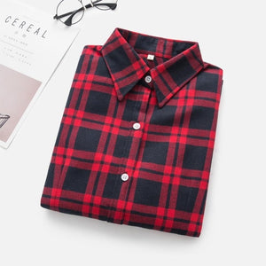 2019 New Brand Women Blouses Long Sleeve Shirts Cotton Red and Black Flannel Plaid Shirt Casual Female Plus Size Blouse Tops