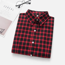 Load image into Gallery viewer, 2019 New Brand Women Blouses Long Sleeve Shirts Cotton Red and Black Flannel Plaid Shirt Casual Female Plus Size Blouse Tops