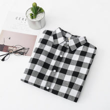 Load image into Gallery viewer, 2019 New Brand Women Blouses Long Sleeve Shirts Cotton Red and Black Flannel Plaid Shirt Casual Female Plus Size Blouse Tops