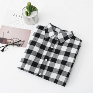 2019 New Brand Women Blouses Long Sleeve Shirts Cotton Red and Black Flannel Plaid Shirt Casual Female Plus Size Blouse Tops