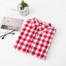 Load image into Gallery viewer, 2019 New Brand Women Blouses Long Sleeve Shirts Cotton Red and Black Flannel Plaid Shirt Casual Female Plus Size Blouse Tops