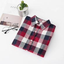 Load image into Gallery viewer, 2019 New Brand Women Blouses Long Sleeve Shirts Cotton Red and Black Flannel Plaid Shirt Casual Female Plus Size Blouse Tops