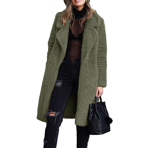 2019 New Winter Thicken Fleece Coats Women Long Warm Long Sleeve Faux Fur Lapel Jacket Female Teddy Cardigan Outwear