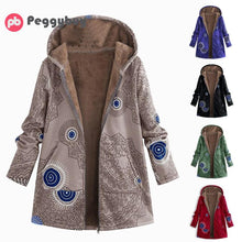 Load image into Gallery viewer, Winter Jacket Women Coat Warm Pockets Zipper Print Ethnic Style Outwear Hooded Pockets Slim Oversize Coats Dropshipping