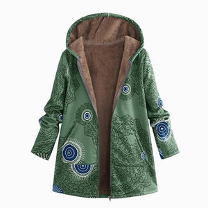 Winter Jacket Women Coat Warm Pockets Zipper Print Ethnic Style Outwear Hooded Pockets Slim Oversize Coats Dropshipping