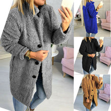 Load image into Gallery viewer, Long Coats Fleece Jackets Women Winter Warm Teddy Coat Cardigan Buttons Up Casual Solid Fashion Wool Blends Full Tops Overcoats