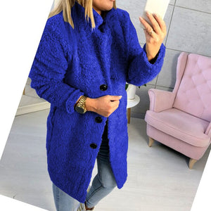 Long Coats Fleece Jackets Women Winter Warm Teddy Coat Cardigan Buttons Up Casual Solid Fashion Wool Blends Full Tops Overcoats