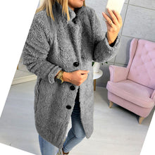 Load image into Gallery viewer, Long Coats Fleece Jackets Women Winter Warm Teddy Coat Cardigan Buttons Up Casual Solid Fashion Wool Blends Full Tops Overcoats