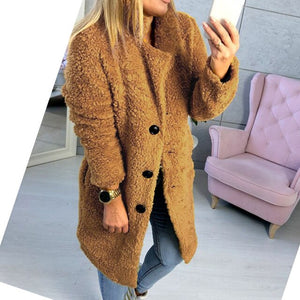 Long Coats Fleece Jackets Women Winter Warm Teddy Coat Cardigan Buttons Up Casual Solid Fashion Wool Blends Full Tops Overcoats