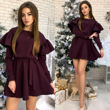 Load image into Gallery viewer, Women Sashes Sweet Ruffles a Line Party Dress Ladies Long Sleeve o Neck Elegant Dress 2019 New Fashion Women Mini Dress Vintage