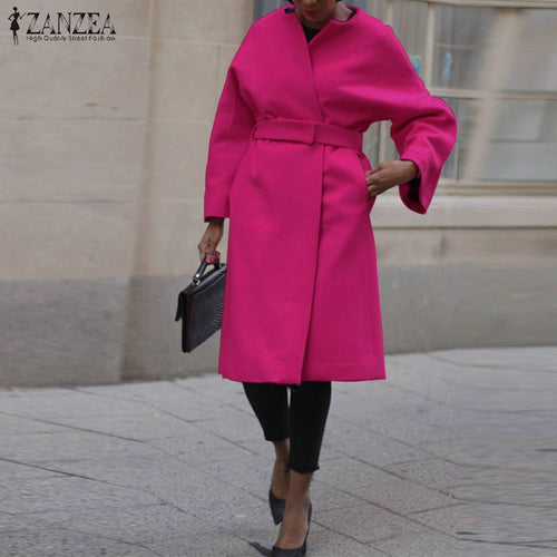 Women's Coat Winter Flare Sleeve Coats ZANZEA 2019 Female Outwear Belted Jackets Casaco Femme Long Overcoats Chaqueta Mujer 5XL