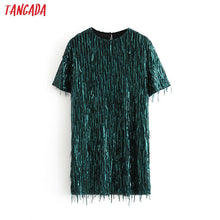 Load image into Gallery viewer, Tangada women green Sequined dress o neck short sleeve 2019 autumn winter female new year party dress vestidos 3H171