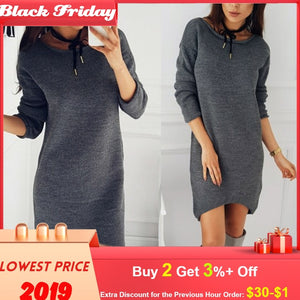 Dress 2019 Hot Sale Autumn Winter O Neck Long Sleeve Solid Color Ladies Loose Casual Women Dress Lady Bodycon Robe Dresses