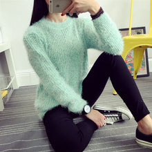 Load image into Gallery viewer, 2016 Women Candy Colors Sweaters Fashion Autumn Winter Warm Mohair O-Neck Pullover Long Sleeve Casual Loose Sweater Knitted Tops