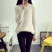 Load image into Gallery viewer, 2016 Women Candy Colors Sweaters Fashion Autumn Winter Warm Mohair O-Neck Pullover Long Sleeve Casual Loose Sweater Knitted Tops