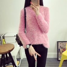 Load image into Gallery viewer, 2016 Women Candy Colors Sweaters Fashion Autumn Winter Warm Mohair O-Neck Pullover Long Sleeve Casual Loose Sweater Knitted Tops