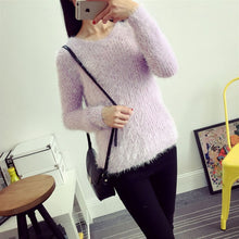 Load image into Gallery viewer, 2016 Women Candy Colors Sweaters Fashion Autumn Winter Warm Mohair O-Neck Pullover Long Sleeve Casual Loose Sweater Knitted Tops