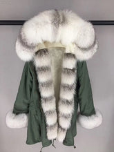 Load image into Gallery viewer, High Quality Hooded real rex rabbit fur liner parkas wholeskin rabbit women fur coat natural fox fur jacket real fur parka femme