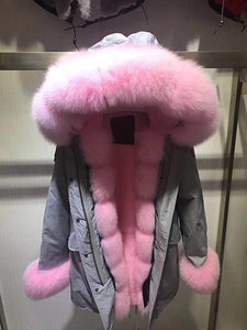 High Quality Hooded real rex rabbit fur liner parkas wholeskin rabbit women fur coat natural fox fur jacket real fur parka femme