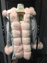 Load image into Gallery viewer, High Quality Hooded real rex rabbit fur liner parkas wholeskin rabbit women fur coat natural fox fur jacket real fur parka femme