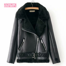 Load image into Gallery viewer, Warm women&#39;s winter motorcycle velvet jacket female short lapels fur thick Korean version plus velvet jacket 2019 bomber jacket