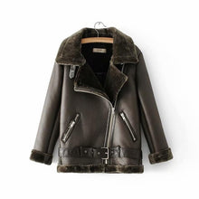 Load image into Gallery viewer, Warm women&#39;s winter motorcycle velvet jacket female short lapels fur thick Korean version plus velvet jacket 2019 bomber jacket