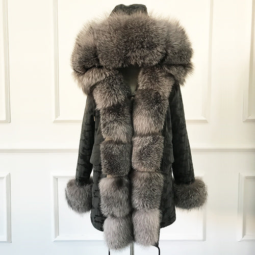 High Quality Hooded real rex rabbit fur liner parkas wholeskin rabbit women fur coat natural fox fur jacket real fur parka femme