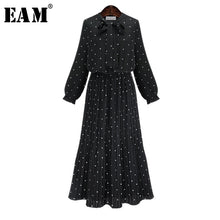 Load image into Gallery viewer, [EAM] 2019 New Spring  Round Neck Long Sleeve Solid Black Chiffon Dot Loose Big Size Dress Women Fashion Tide JA23601M