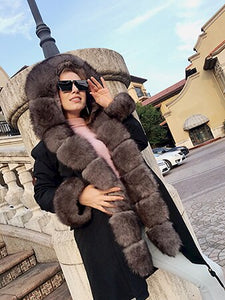 High Quality Hooded real rex rabbit fur liner parkas wholeskin rabbit women fur coat natural fox fur jacket real fur parka femme