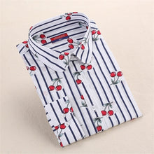 Load image into Gallery viewer, Dioufond Cotton Long Sleeve Women Blouses School Work Office Shirts Casual Tops Ladies Cherry Print Shirt Women Fashion Clothing