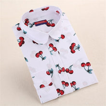 Load image into Gallery viewer, Dioufond Cotton Long Sleeve Women Blouses School Work Office Shirts Casual Tops Ladies Cherry Print Shirt Women Fashion Clothing