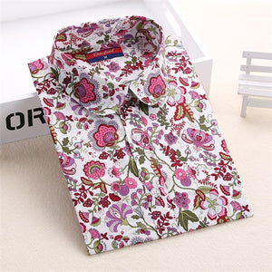 Dioufond Cotton Long Sleeve Women Blouses School Work Office Shirts Casual Tops Ladies Cherry Print Shirt Women Fashion Clothing