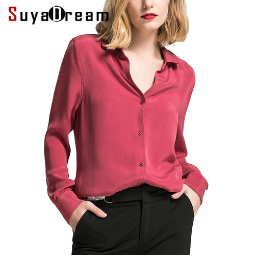 Women Silk Blouse 30mm 100% REAL SILK CREPE Blouses Button Heavy Silk OFFICE Lady Blouse 2019 WHITE