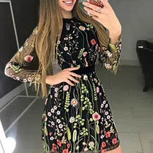 Load image into Gallery viewer, Fanbty 2019 Sexy Women Floral Embroidery Dress Sheer Mesh Summer Boho Mini A-line Dress Lady See-through Party Dresses Vestidos