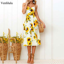 Load image into Gallery viewer, 2019 Summer Sunflower Dress Women Party Dress Plus Size Flower Beach Dress Female Floral Backless Midi Striped Dress Ladies 3XL