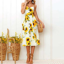 Load image into Gallery viewer, 2019 Summer Sunflower Dress Women Party Dress Plus Size Flower Beach Dress Female Floral Backless Midi Striped Dress Ladies 3XL