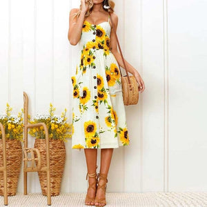 2019 Summer Sunflower Dress Women Party Dress Plus Size Flower Beach Dress Female Floral Backless Midi Striped Dress Ladies 3XL