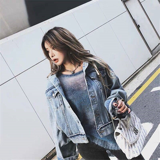 Women bat sleeve tassel short loose burr denim jacket Female Fashion new boyfrieds outwear 2019 Autumn Streetwear jean coat